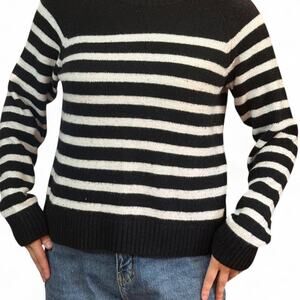 Gap Black White Striped Sweater Knit Preppy Size M Old Money Nautical Coastal